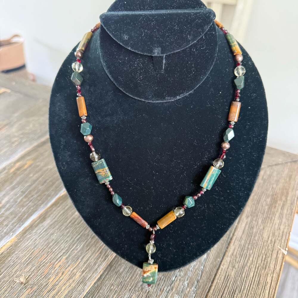 Artisan Multi-Gemstone Beaded Necklace Jasper Sterling Silver 925 Findings